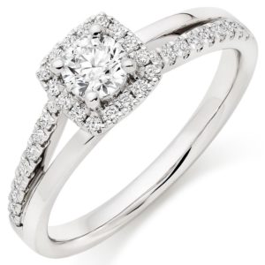SPLIT SHANK - Platinum Diamond Halo Ring, £3,250 from Beaverbrooks